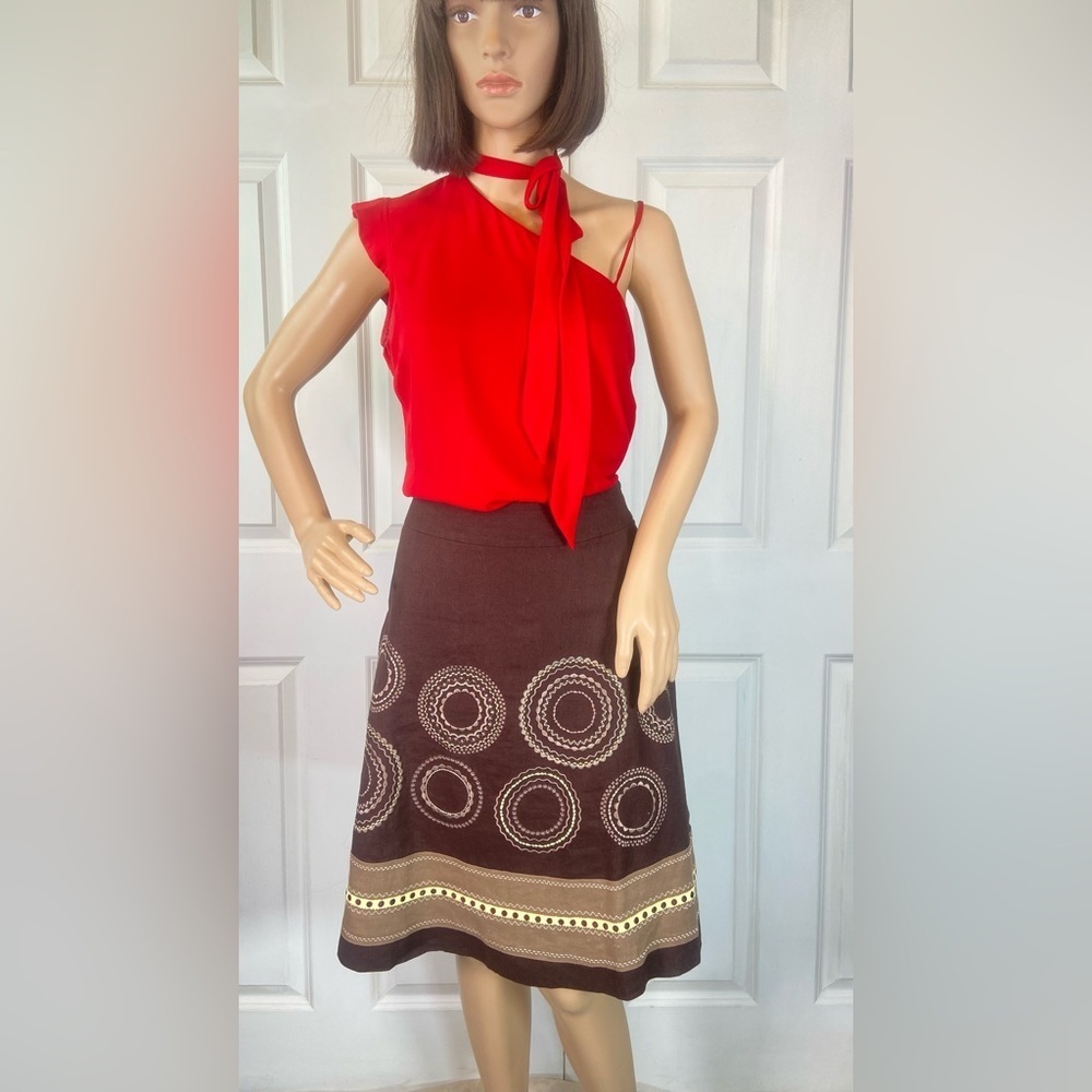 Talbots Embroidered Pencil Linen Skirt